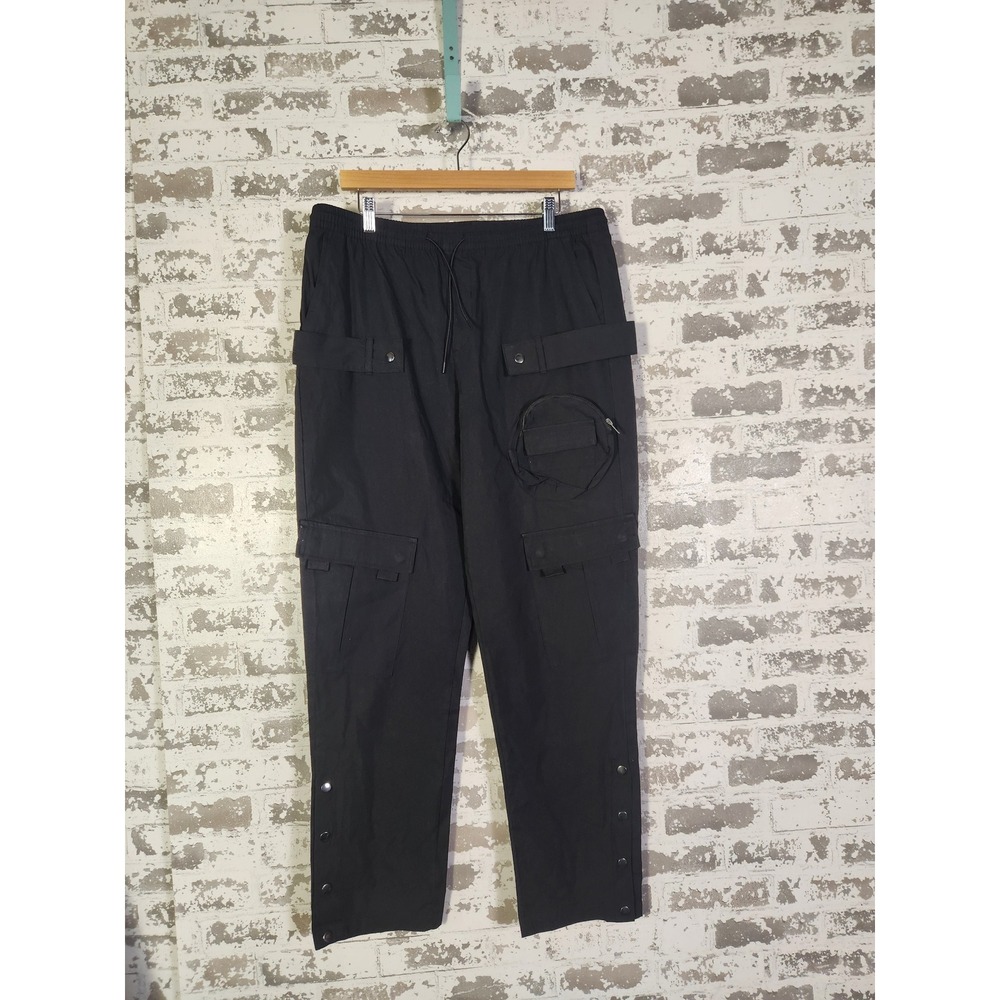 Forever 21‎ Men Jogger Pants XL Black Cargo Snap Button Ankle Athleisure Comfort